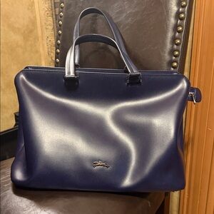 Longchamp Navy Leather Briefcase Bag